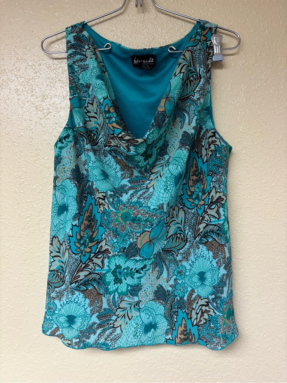 Bisou Bisou Teal Floral Paisley Cowl Neck Sleeveless Top